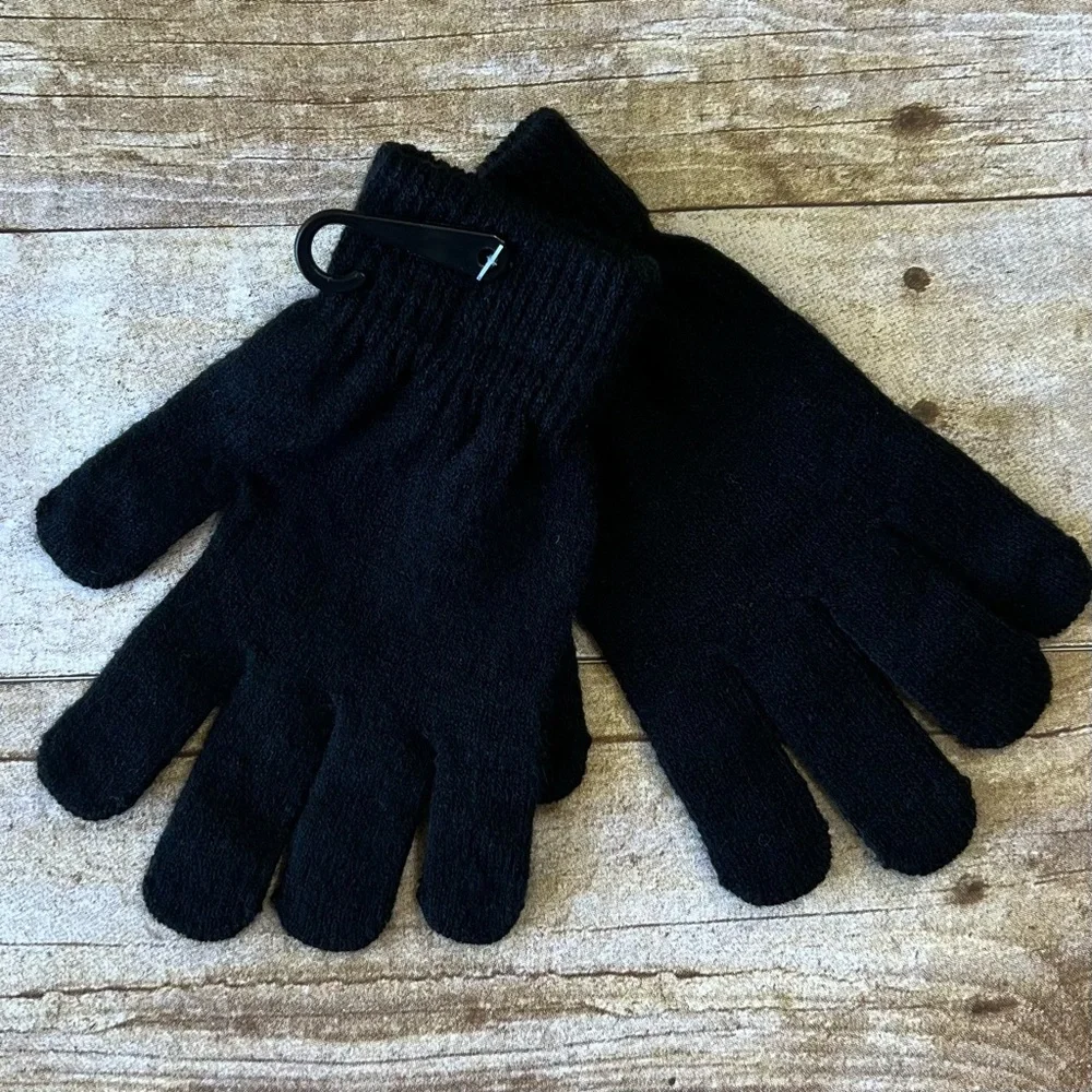 Unbranded‎ Black Knit Winter Gloves Ribbed Cuff Stretchy One Size Cold Weather